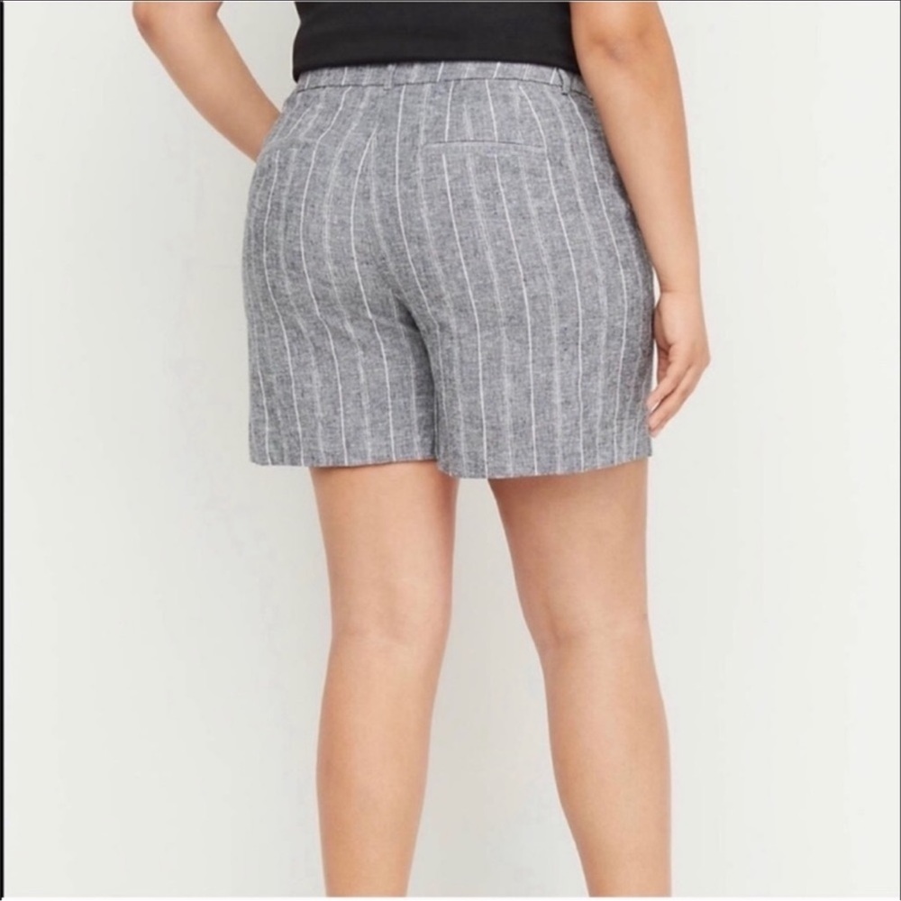 Lane Bryant Gray Striped Linen Tailored Shorts Comfort Waist Plus Size